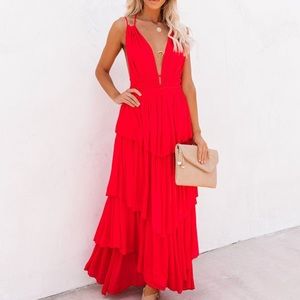 Coral tiered maxi dress